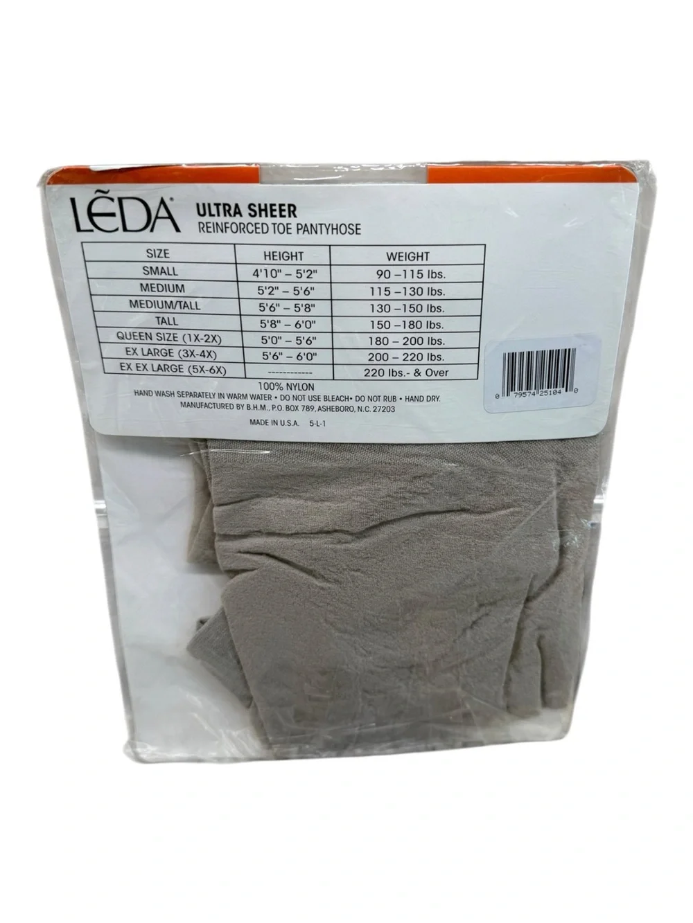 Leda Ultra Invisibly Sheer Pantyhose Reinforced Toe 525 Tall Lt Grey 100% Nylon